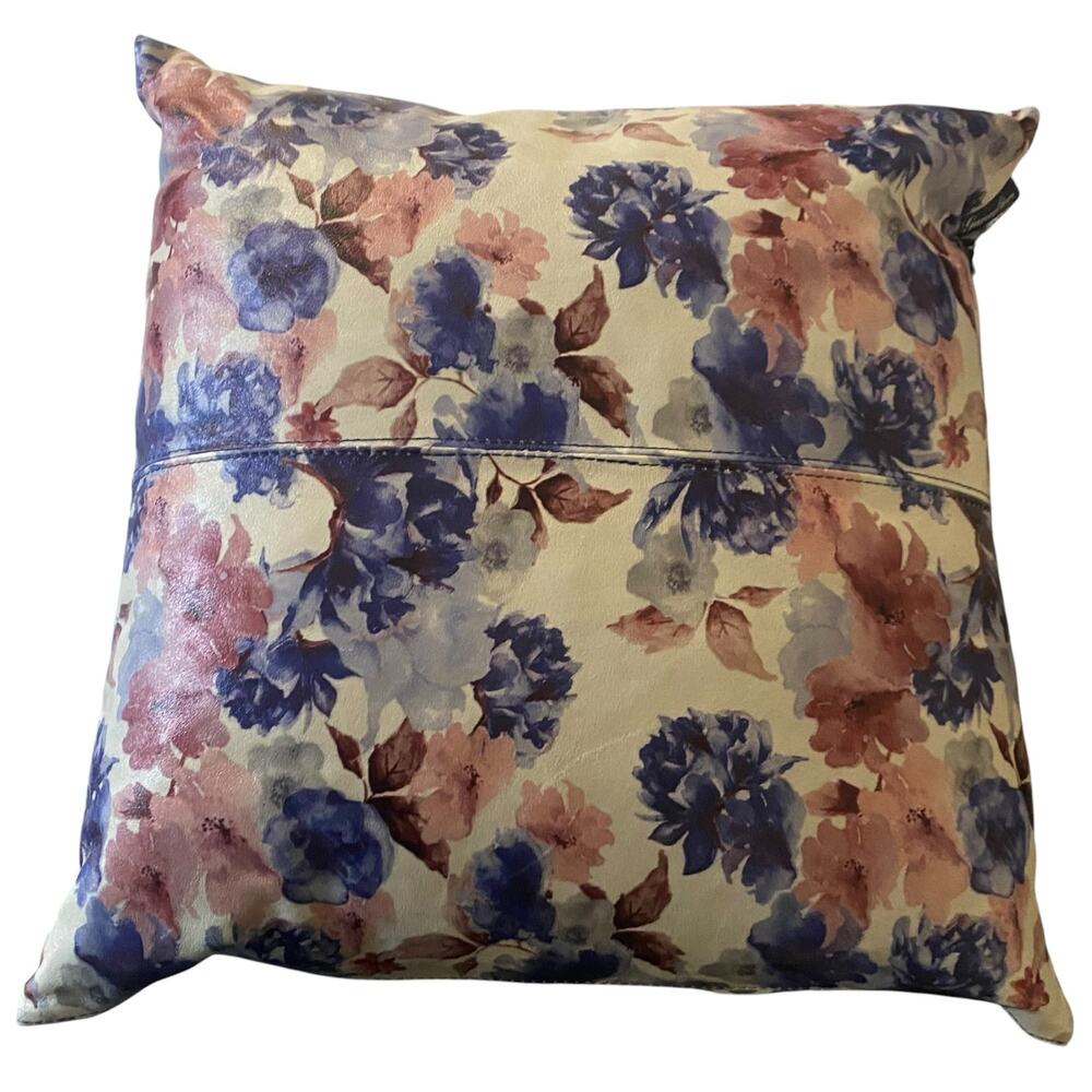 NWT Garuglieri Throw Pillow Floral Genuine Leather Made In Italy Duck Feathers